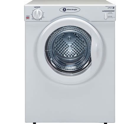 This dryer features an auto dry setting that monitors air temperature for the optimal drying time and an energy efficient aluminized alloy drum that is gentle on clothes and fabrics. . White knight tumble dryer